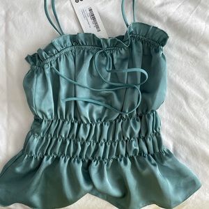 Boohoo turquoise ruched satin top